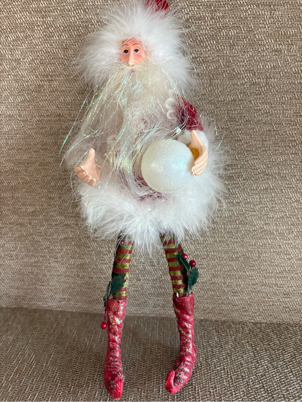 Whimsical Dept 56 Patience Brewster Elf Krinkles Santa Figurine Tinsel Beard 14”